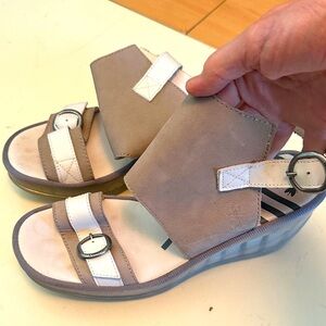 Fly London Beige and White Sandals